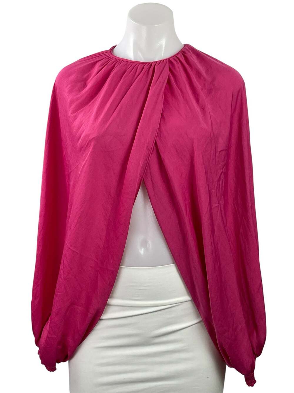 Zara Women's Pink Long Balloon Sleeves Crossover Draped Wrap Blouse Top Size XS
